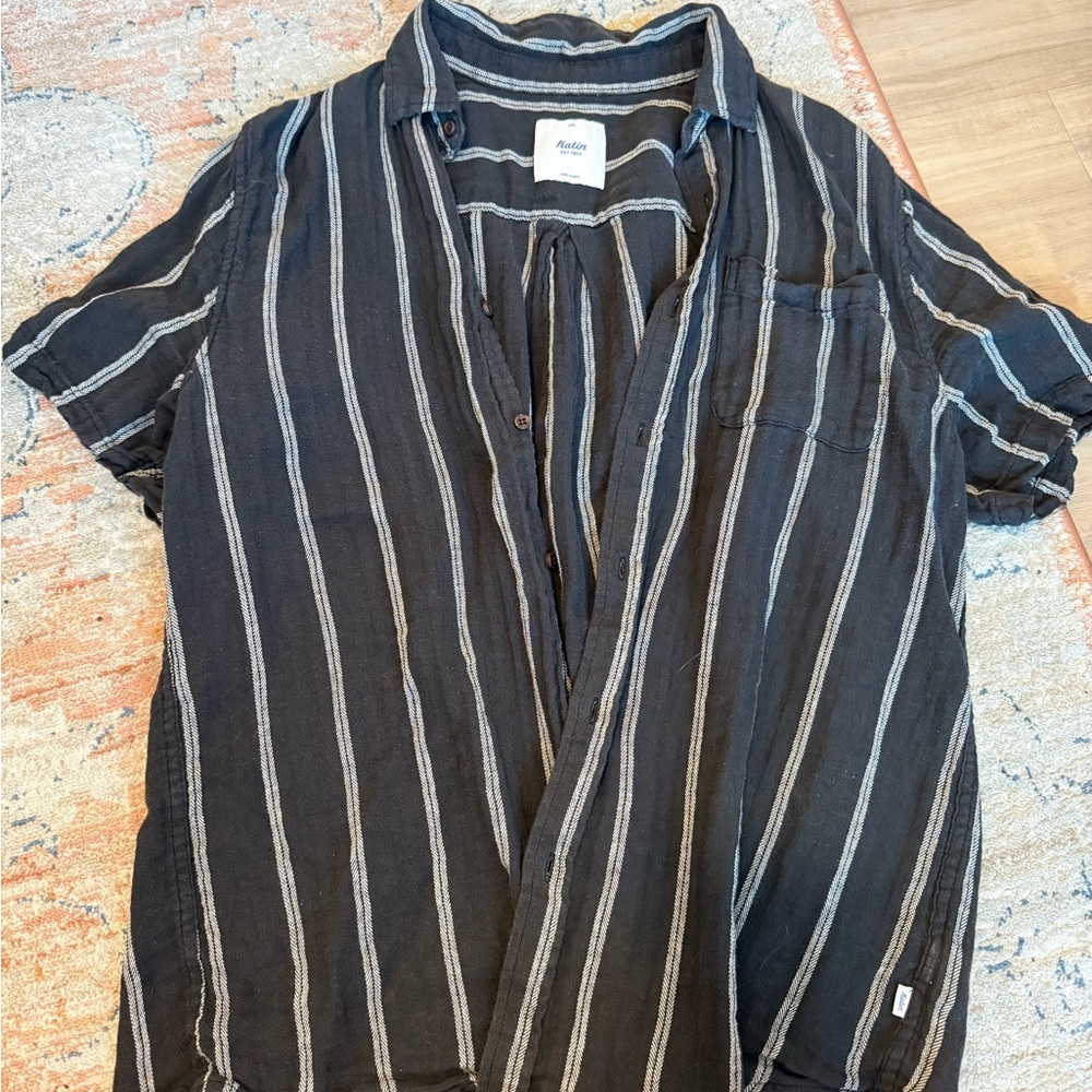 Katin Black and White Linen-like Button Down Shirt